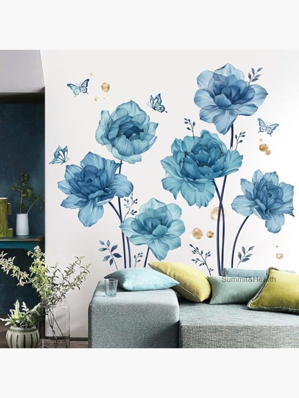Large Floral Wall Decals, Peel and Stick Wall Art, Waterproof PVC Material